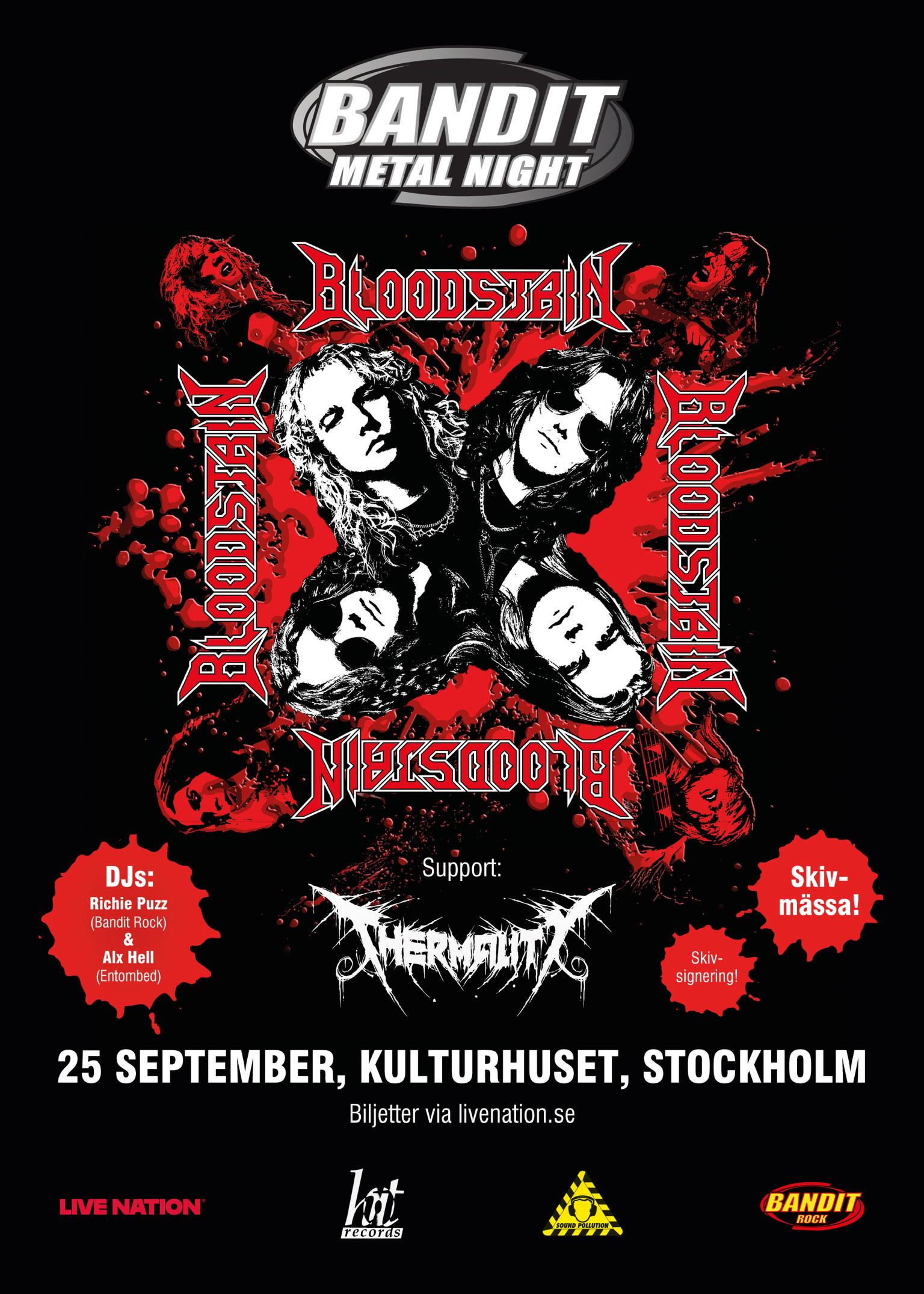 Bandit Metal Night concert artwork: Bloodstain and Thermality, September 25 at Kulturhuset, Stockholm